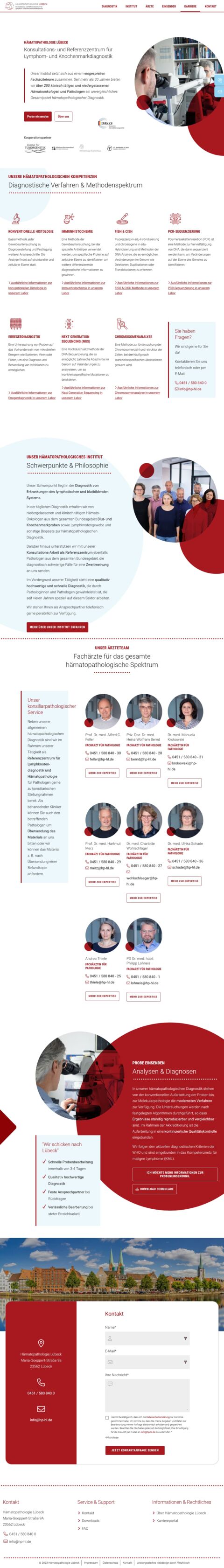 Screenshot der neuen Website-Startseite der Hämatopathologie Lübeck