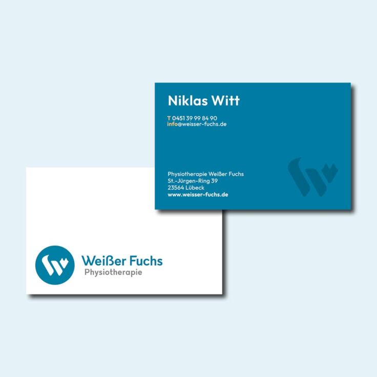 Visitenkarten im Coporate Design für die Physiotherapie Weisser Fuchs