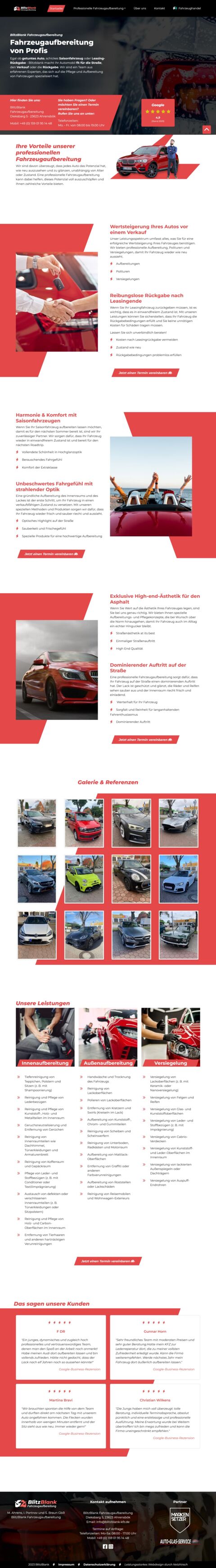 Screenshot der neuen Startseite der Website von BlitzBlank Fahrzeugaufbereitung nach erfolgtem Relaunch